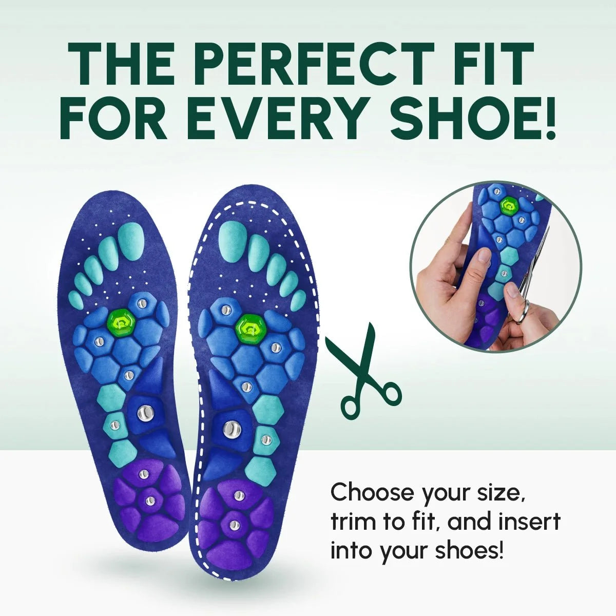 Insole with scissors, showing the trim-to-fit outline
