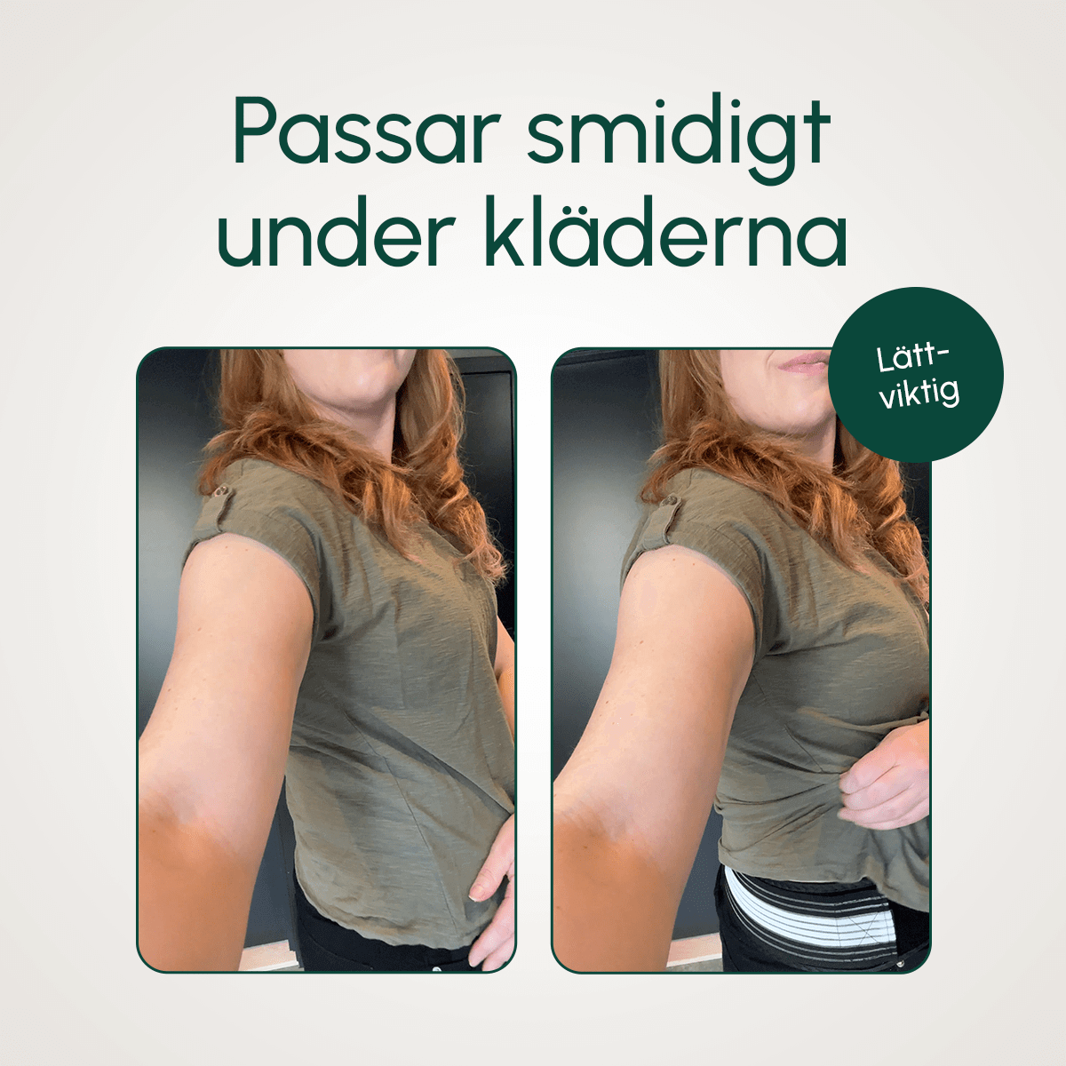 NordicWrap belt worn under a t-shirt, front and side view