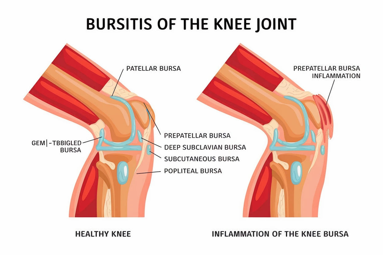 Bursit i knät, även känd som slemsäcksinflammation, är en smärtsam inflammation i en av knäets slemsäckar (bursor)