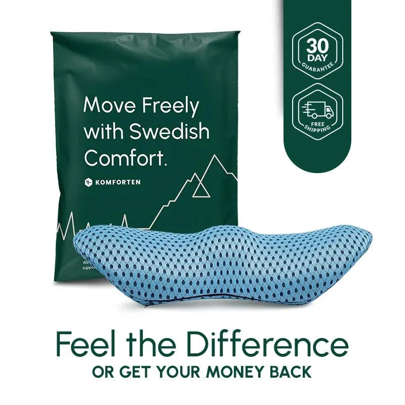 Comfora memory foam back cushion with its Komforten mailer bag