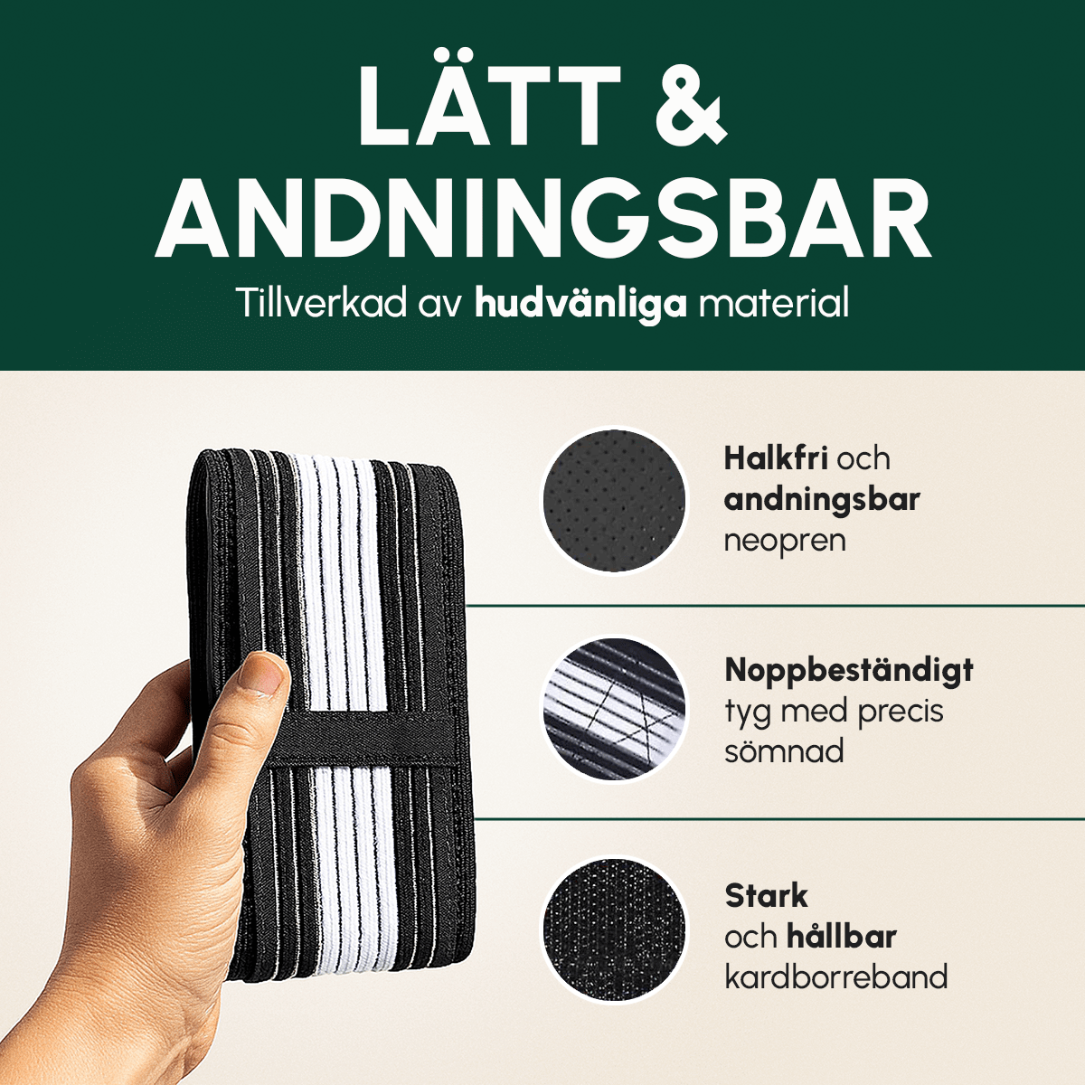 Close-up of the NordicWrap neoprene belt held in a hand